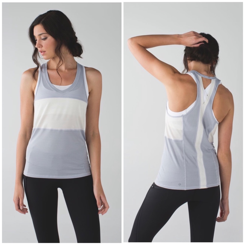 lululemon athletica Light Gray and White Striped Racerback Tank